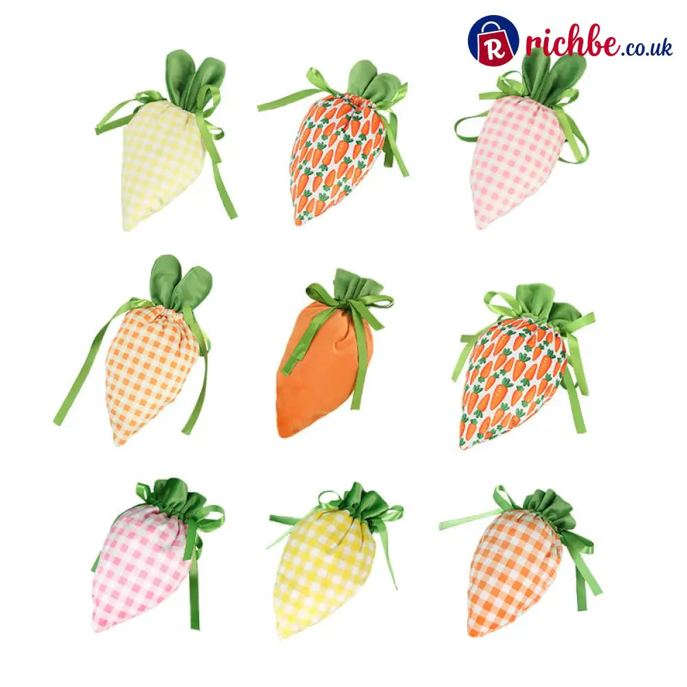 Easter Bunny Carrot Treat Bags – Festive Candy & Gift Party Favor Pouches - 🌿🐰 5 PCS * Carrot leaf closure + 4 PCS *