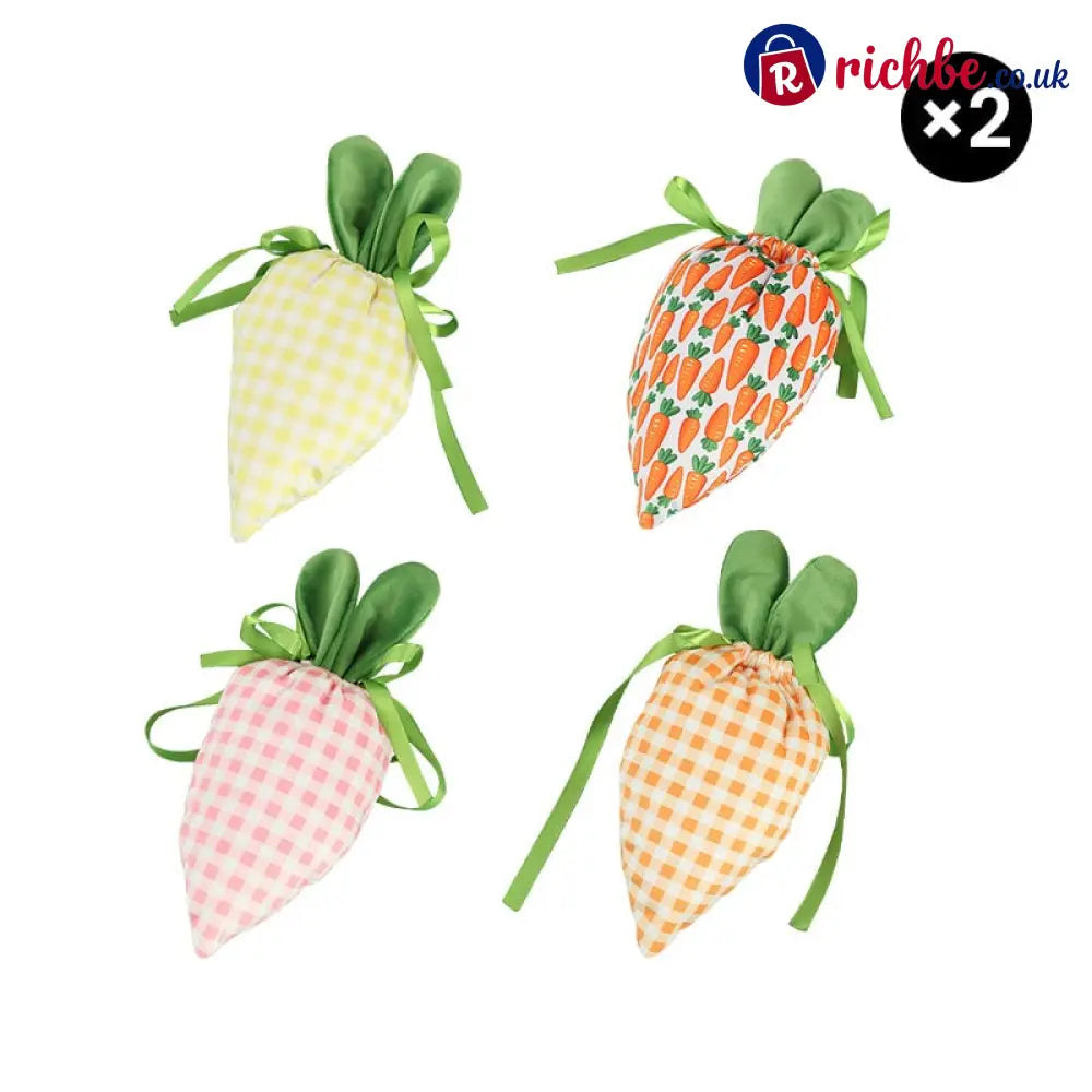 Easter Bunny Carrot Treat Bags – Festive Candy & Gift Party Favor Pouches - 🐰Bunny ear closure - 2 Sets * (Carrot