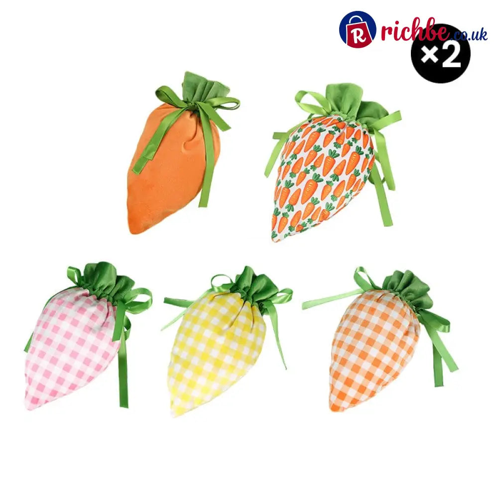 Easter Bunny Carrot Treat Bags – Festive Candy & Gift Party Favor Pouches - 🌿Carrot leaf closure - 2 Sets * (Orange
