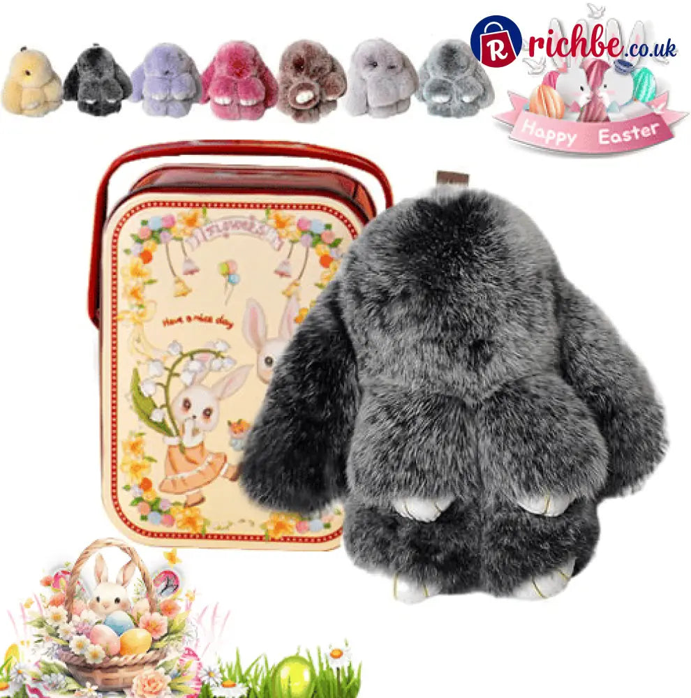 🐰Easter Cute Bunny Plush Keychain - Iron Box Gift Option 🎁Easter Sweet Surprise - Black / 🎁With Easter gift box🐣