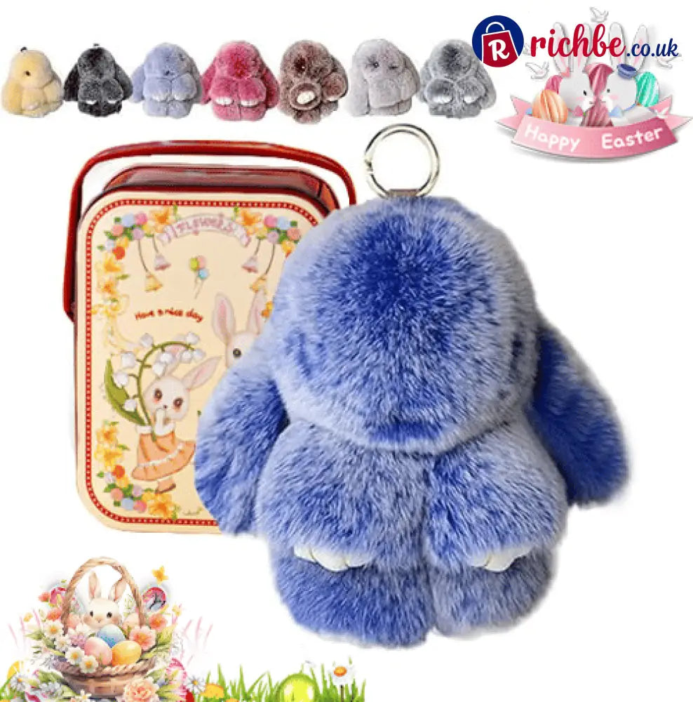 🐰Easter Cute Bunny Plush Keychain - Iron Box Gift Option 🎁Easter Sweet Surprise - Blue / 🎁With Easter gift box🐣