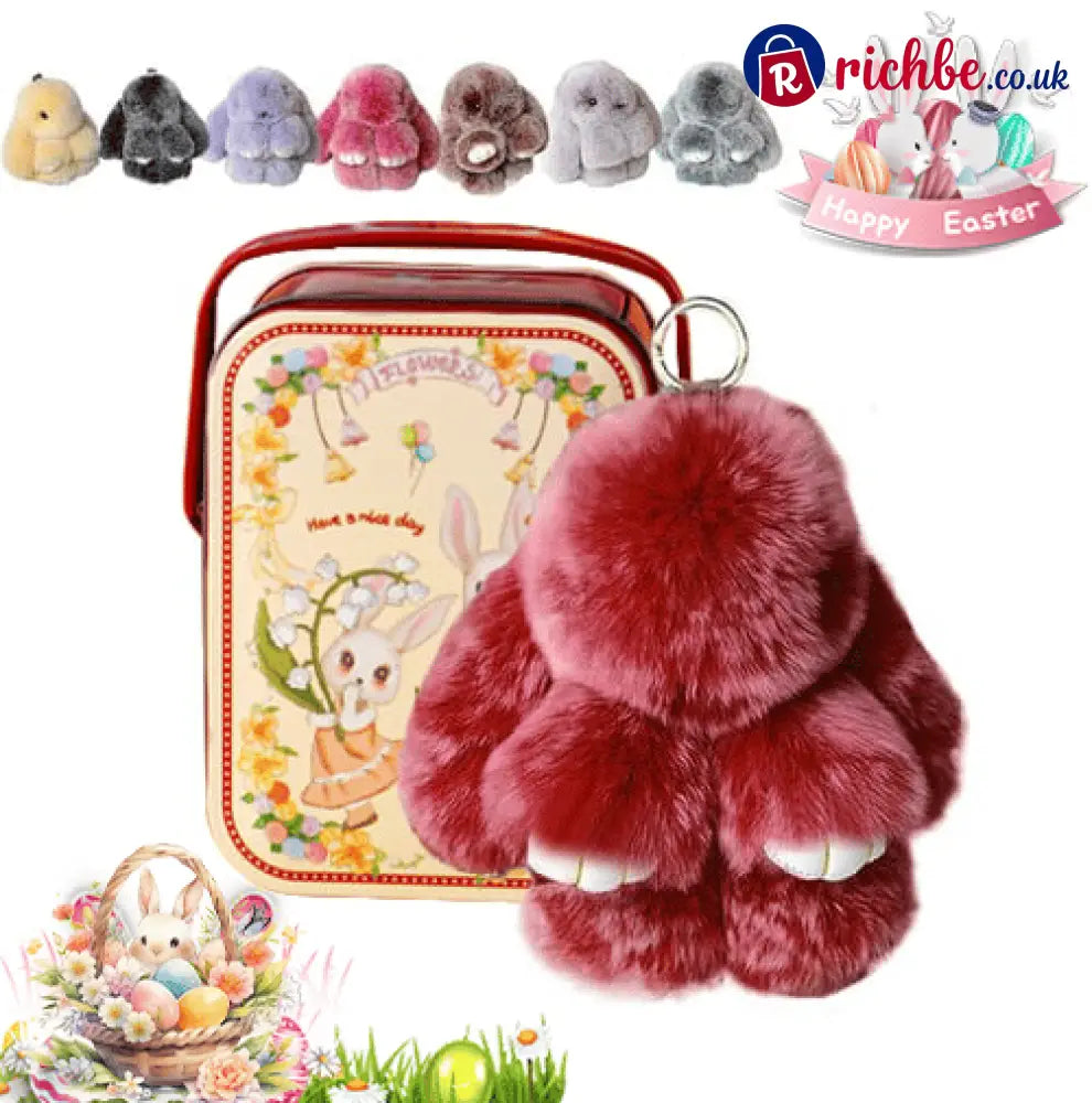 🐰Easter Cute Bunny Plush Keychain - Iron Box Gift Option 🎁Easter Sweet Surprise - Burgundy / 🎁With Easter gift box🐣