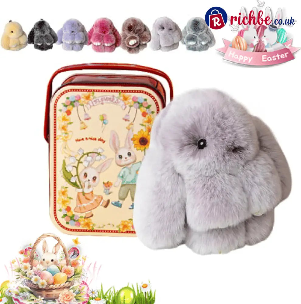 🐰Easter Cute Bunny Plush Keychain - Iron Box Gift Option 🎁Easter Sweet Surprise - Light Grey / 🎁With Easter gift box🐣