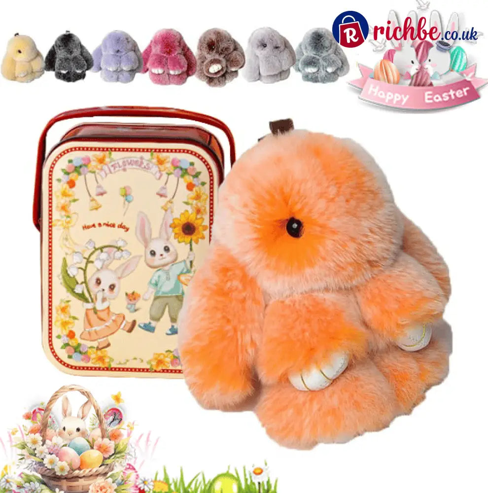 🐰Easter Cute Bunny Plush Keychain - Iron Box Gift Option 🎁Easter Sweet Surprise - Pumpink / 🎁With Easter gift box🐣