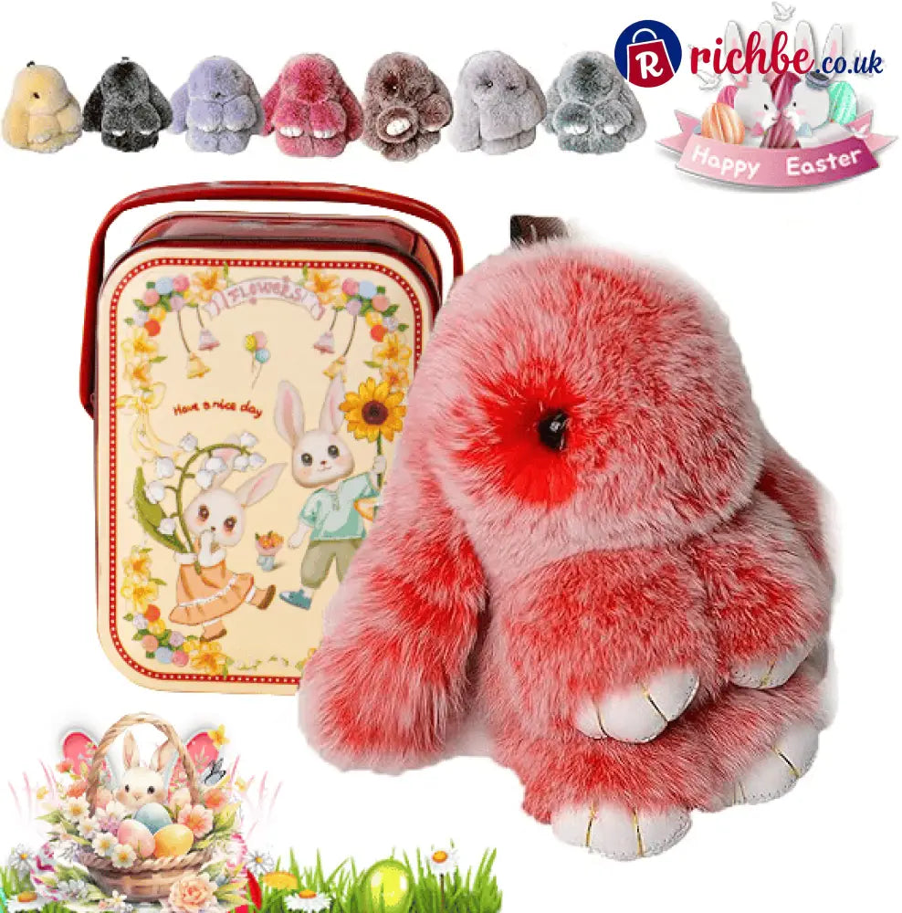 🐰Easter Cute Bunny Plush Keychain - Iron Box Gift Option 🎁Easter Sweet Surprise - Red / 🎁With Easter gift box🐣
