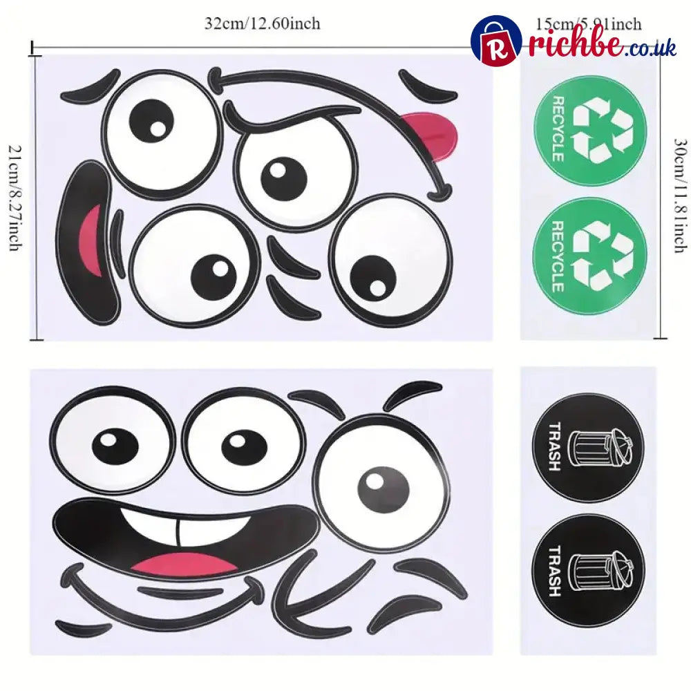 🌱 Eco-Friendly Trash Can Face Sticker Set