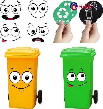 🌱 Eco-Friendly Trash Can Face Sticker Set