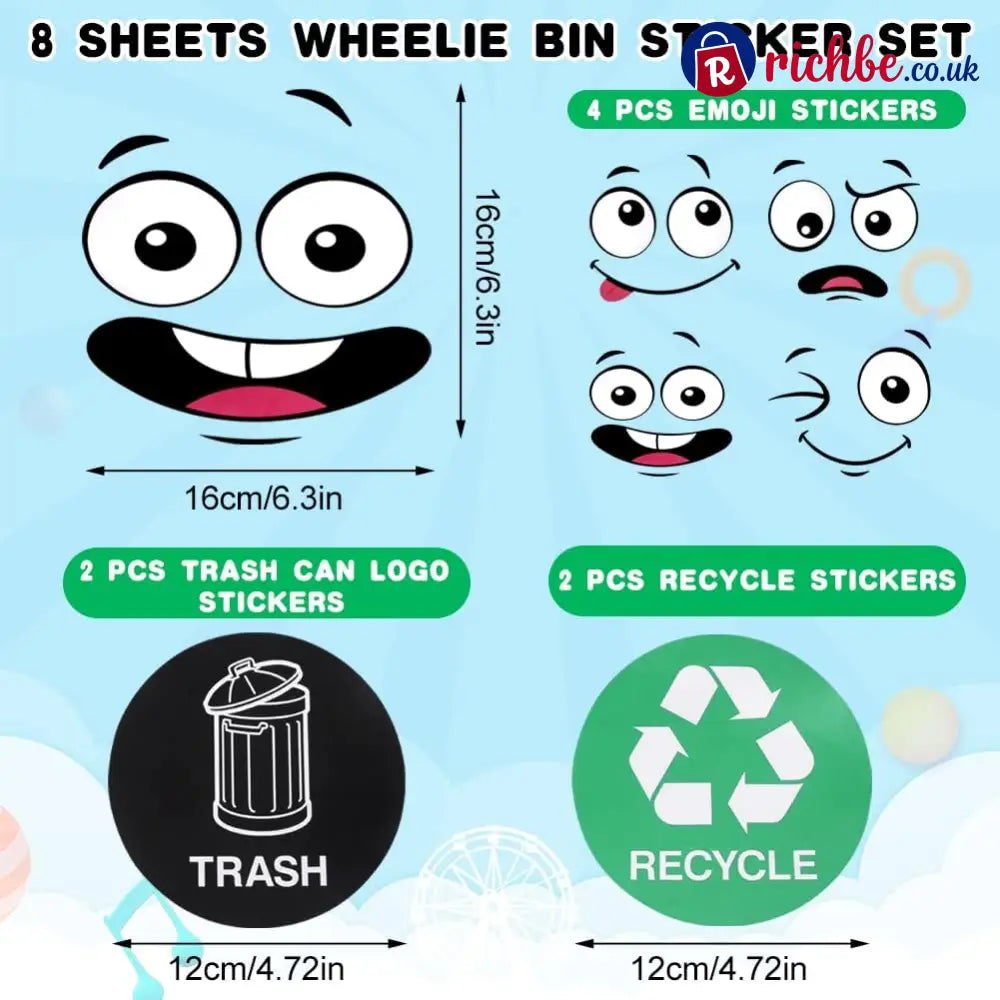 🌱 Eco-Friendly Trash Can Face Sticker Set