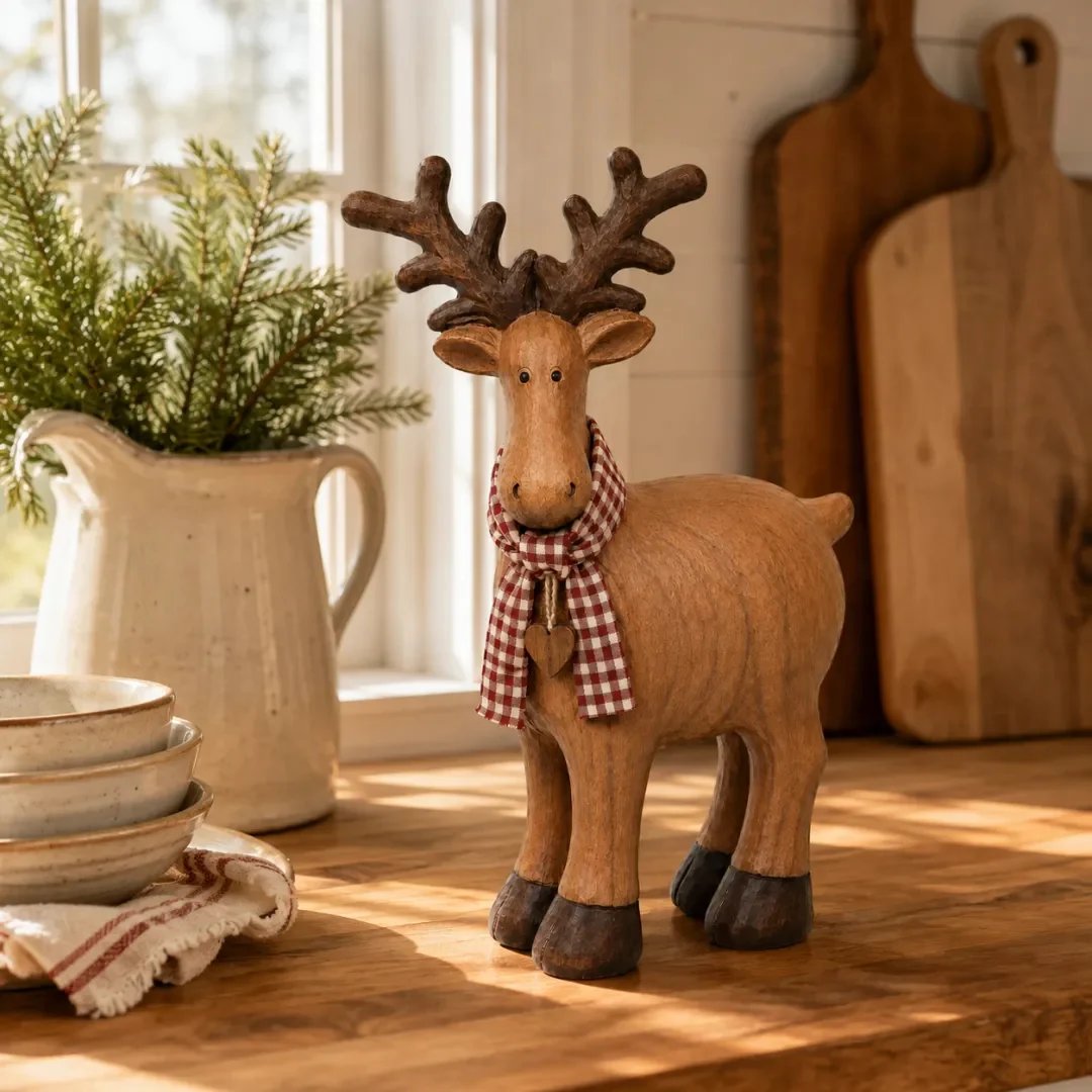 🦌Rustic Farmhouse Reindeer Figurine
