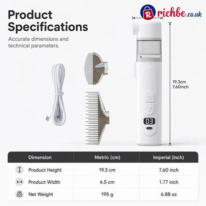 Electric Pet Grooming Comb – Suction & Detangling Tool