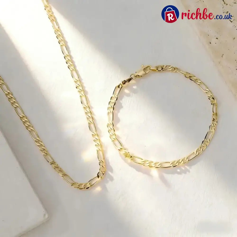 Elegant 2-Piece 18K Gold Jewelry Set – Bracelet & Necklace for Men & Women
