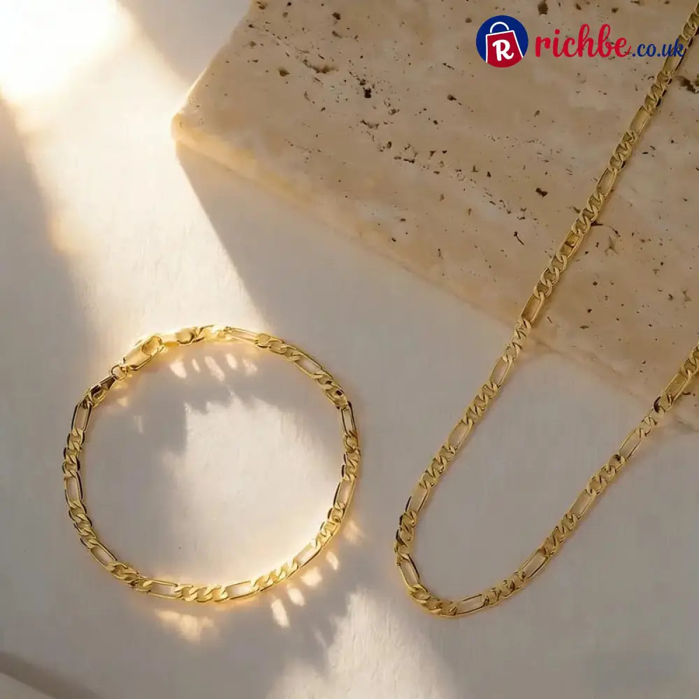 Elegant 2-Piece 18K Gold Jewelry Set – Bracelet & Necklace for Men & Women