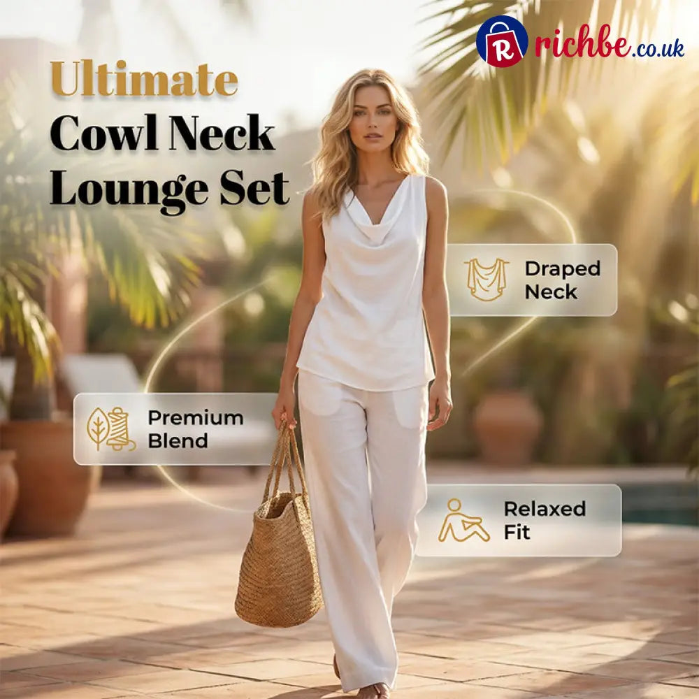 🌙 Elegant Cowl Neck Lounge Set – Soft knit & relaxed fit - Clothing & Accessories