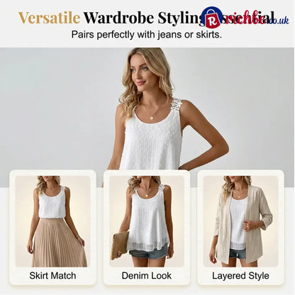 👗 Elegant Dot Lace Strap Tank Top 💕 - Clothing & Accessories