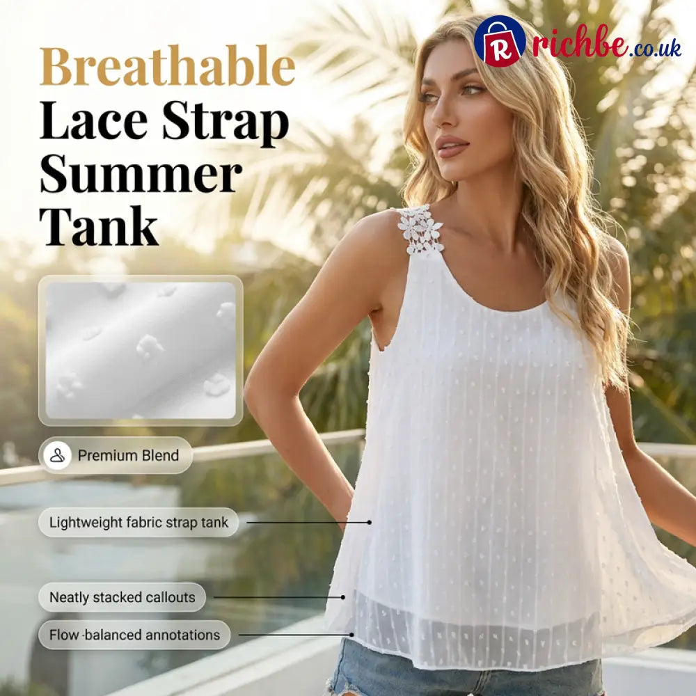 👗 Elegant Dot Lace Strap Tank Top 💕 - Clothing & Accessories