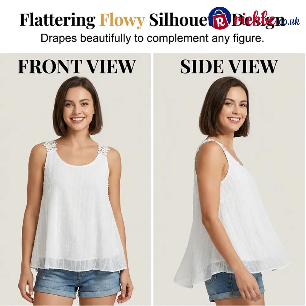👗 Elegant Dot Lace Strap Tank Top 💕 - Clothing & Accessories