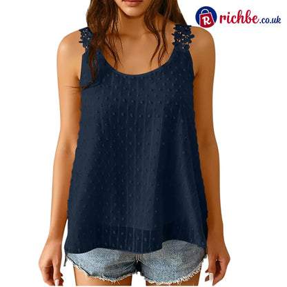 👗 Elegant Dot Lace Strap Tank Top 💕 - Dark Blue / S - Clothing & Accessories