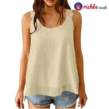 👗 Elegant Dot Lace Strap Tank Top 💕 - Off-white / S - Clothing & Accessories
