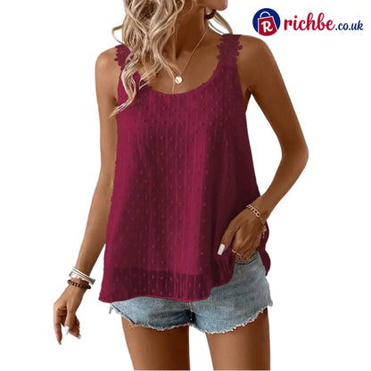 👗 Elegant Dot Lace Strap Tank Top 💕 - Wine Red / S - Clothing & Accessories