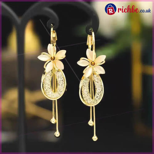 ❤️Elegant Flower Tassel Dangle Earrings - Gold ❤️ / 1 pair - Clothing & Accessories