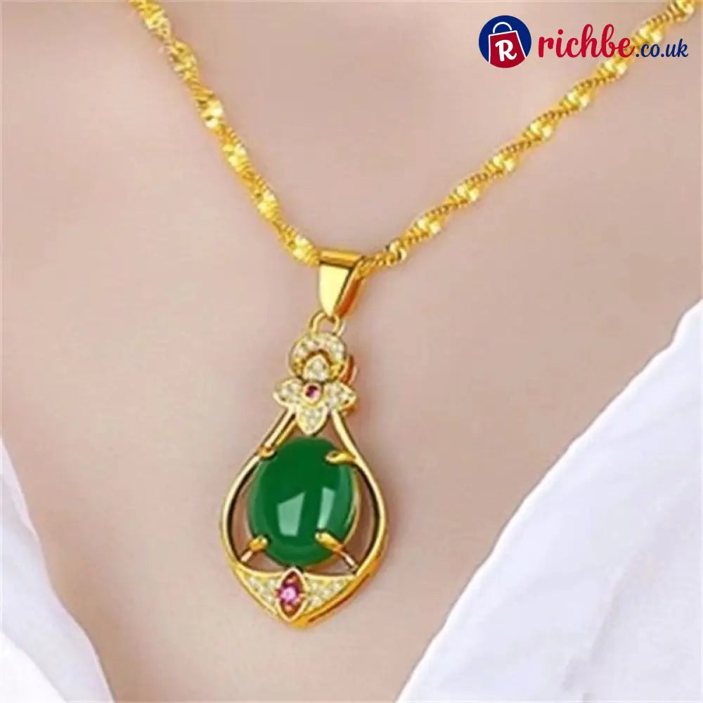 Elegant Four-Leaf Clover Teardrop Necklace - Green Pendant + Wave Chain / Get 1 - Clothing & Accessories