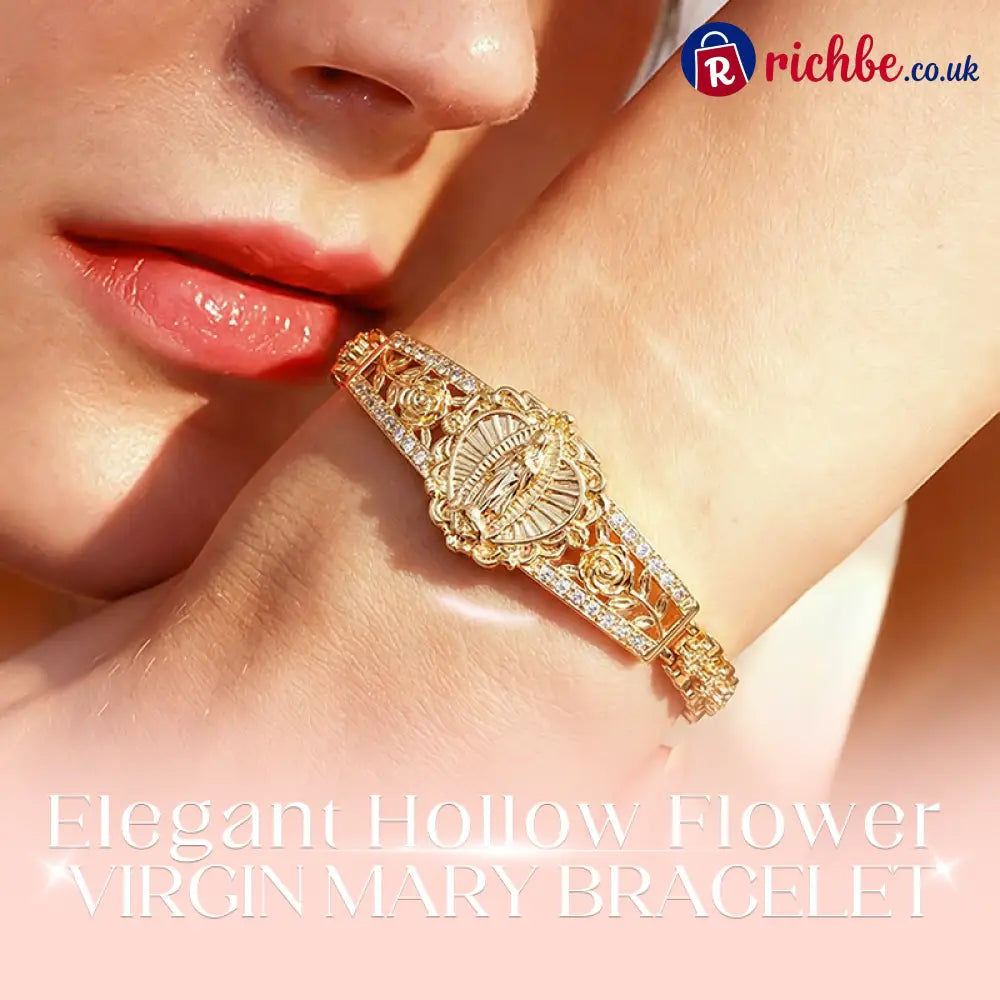 Elegant Hollow Flower Virgin Mary Bracelet ✨ - Clothing & Accessories
