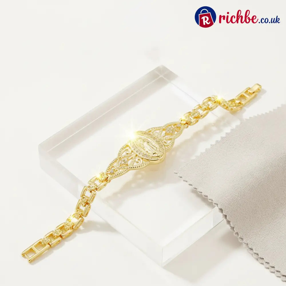 Elegant Hollow Flower Virgin Mary Bracelet ✨ - Clothing & Accessories