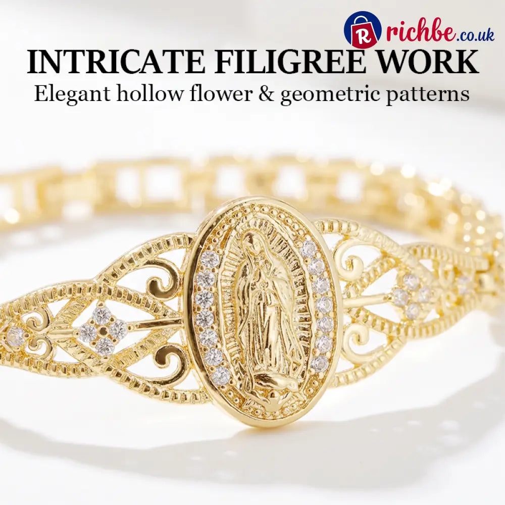 Elegant Hollow Flower Virgin Mary Bracelet ✨ - Clothing & Accessories