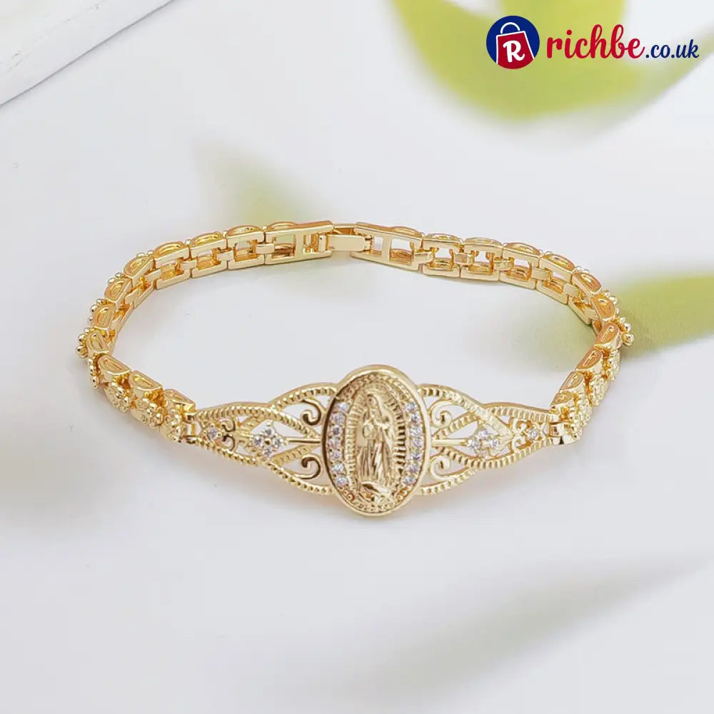 Elegant Hollow Flower Virgin Mary Bracelet ✨ - Style 2 - Clothing & Accessories