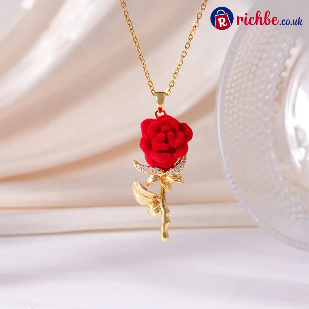 ✨ Elegant Red Rose Pendant Necklace – Velvet Bloom Crystal Accents Gold-Tone ✨ - Gold / Buy 1 - Hot Products
