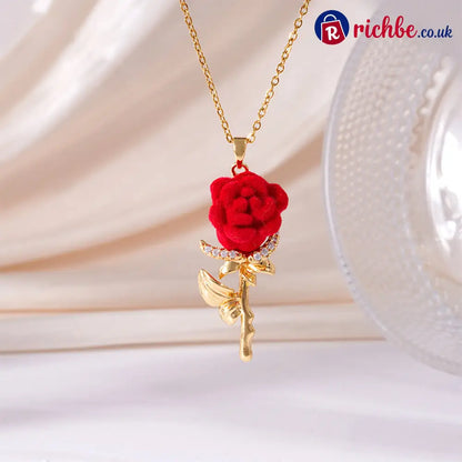 ✨ Elegant Red Rose Pendant Necklace – Velvet Bloom Crystal Accents Gold-Tone ✨ - Gold / Buy 1 - Hot Products