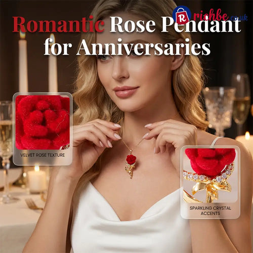 ✨ Elegant Red Rose Pendant Necklace – Velvet Bloom Crystal Accents Gold-Tone ✨ - Hot Products