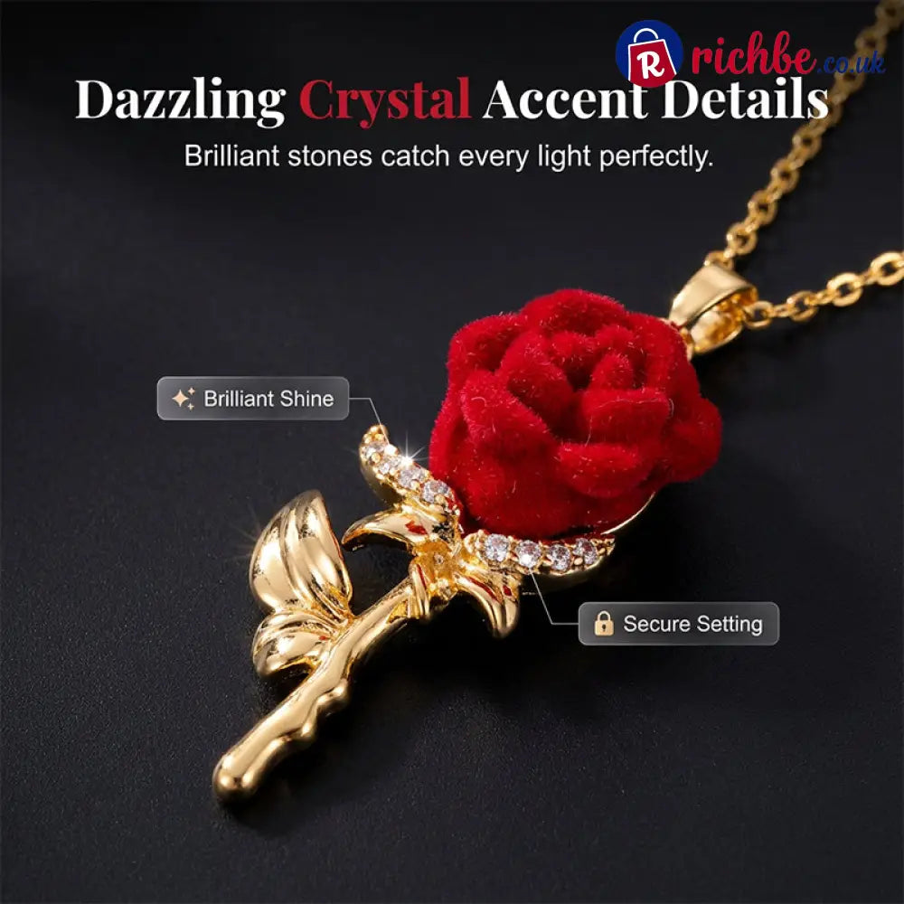 ✨ Elegant Red Rose Pendant Necklace – Velvet Bloom Crystal Accents Gold-Tone ✨ - Hot Products