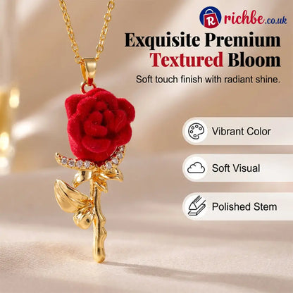 ✨ Elegant Red Rose Pendant Necklace – Velvet Bloom Crystal Accents Gold-Tone ✨ - Hot Products