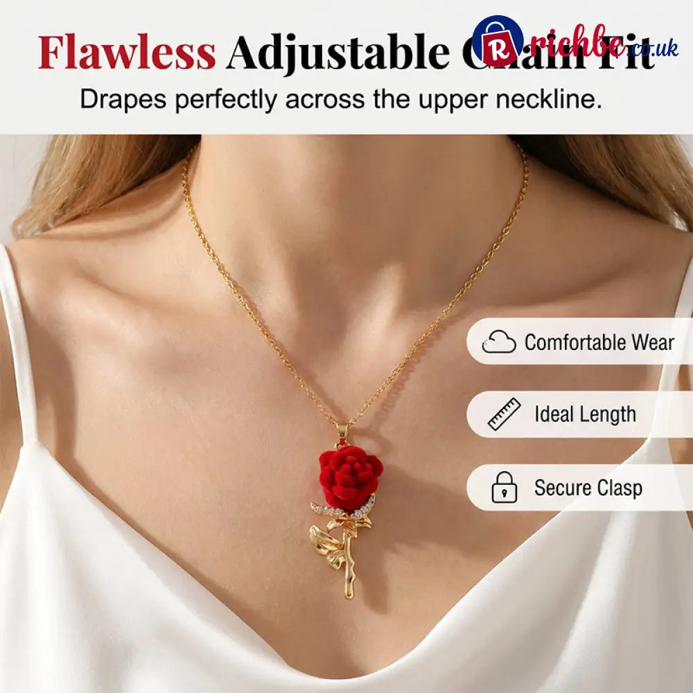 ✨ Elegant Red Rose Pendant Necklace – Velvet Bloom Crystal Accents Gold-Tone ✨ - Hot Products