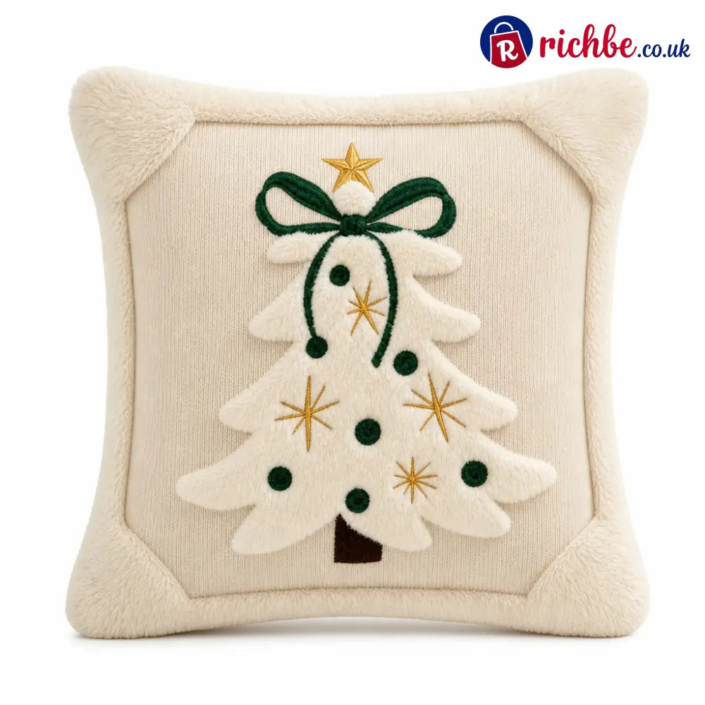 🎄 Embroidered Christmas Tree Throw Pillow Cover with Bow 45x45cm Decorative Cushion Cover for Living Room Sofa 🧸