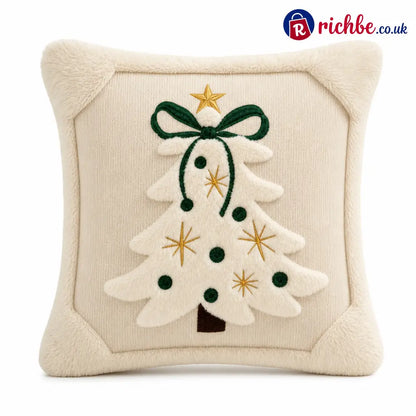 🎄 Embroidered Christmas Tree Throw Pillow Cover with Bow 45x45cm Decorative Cushion Cover for Living Room Sofa 🧸