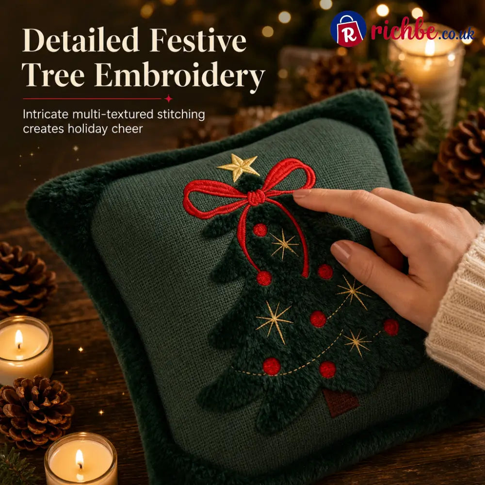 🎄 Embroidered Christmas Tree Throw Pillow Cover with Bow 45x45cm Decorative Cushion Cover for Living Room Sofa 🧸