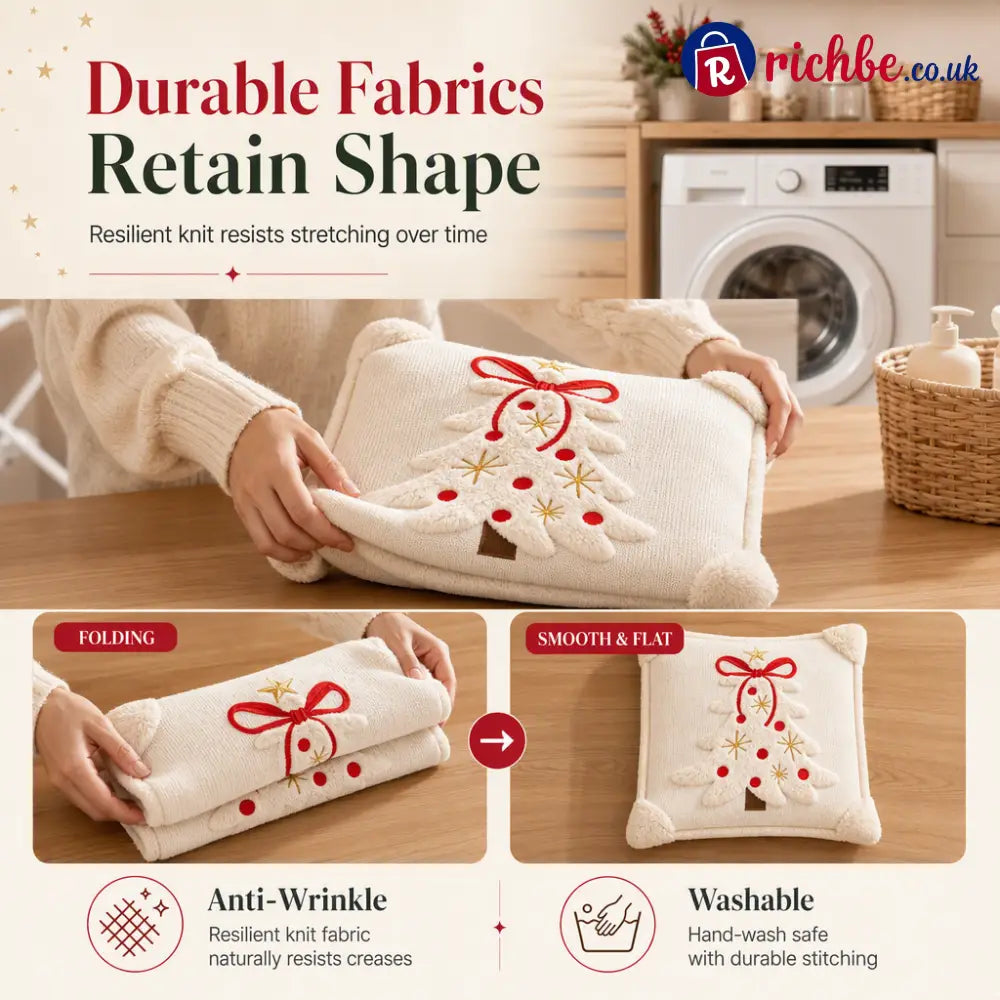 🎄 Embroidered Christmas Tree Throw Pillow Cover with Bow 45x45cm Decorative Cushion Cover for Living Room Sofa 🧸