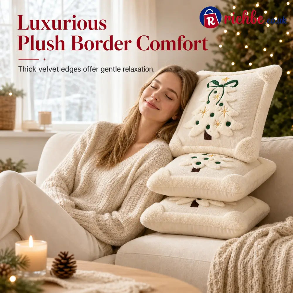 🎄 Embroidered Christmas Tree Throw Pillow Cover with Bow 45x45cm Decorative Cushion Cover for Living Room Sofa 🧸