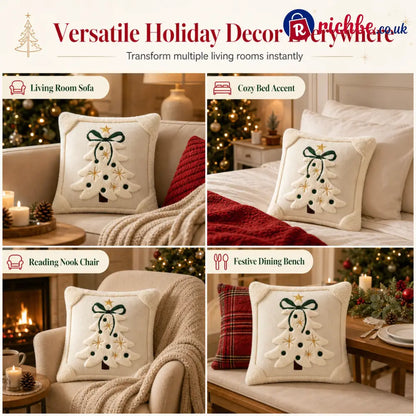 🎄 Embroidered Christmas Tree Throw Pillow Cover with Bow 45x45cm Decorative Cushion Cover for Living Room Sofa 🧸