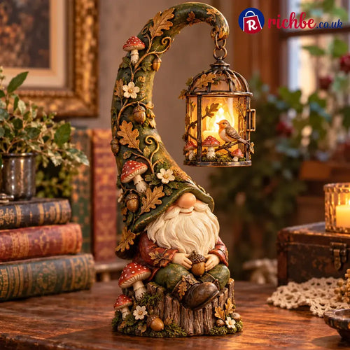 Enchanted Forest Gnome Lantern – Woodland Bird & Mushroom Lighted Decor