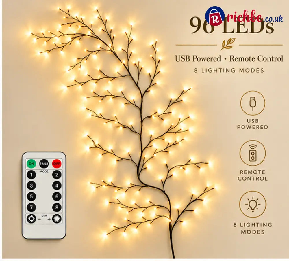Enchanted Willow Vine Christmas Lights – 8 Lighting Modes & Warm White Glow - 5.9ft(1.9m) – 96 LEDs / 🌈8 Lighting Modes