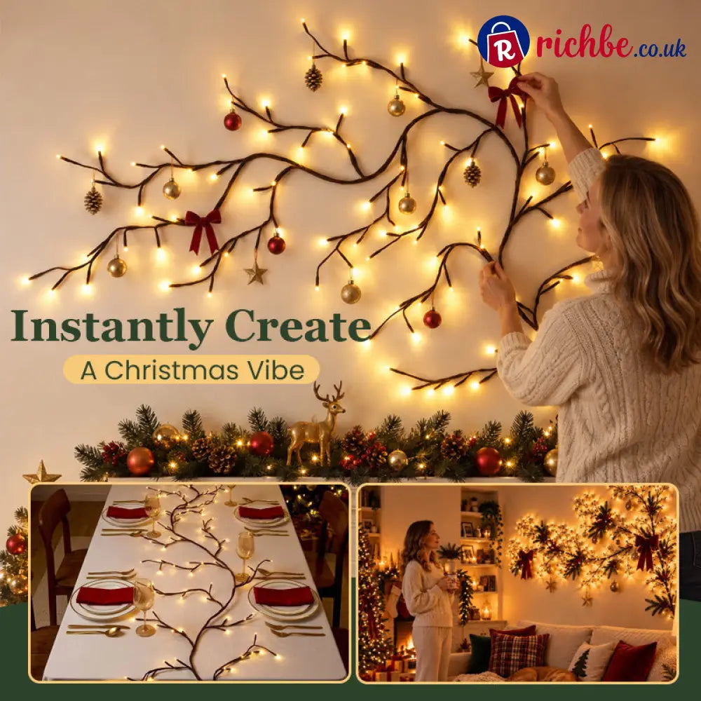 Enchanted Willow Vine Christmas Lights – 8 Lighting Modes & Warm White Glow - Houseware & Kitchen