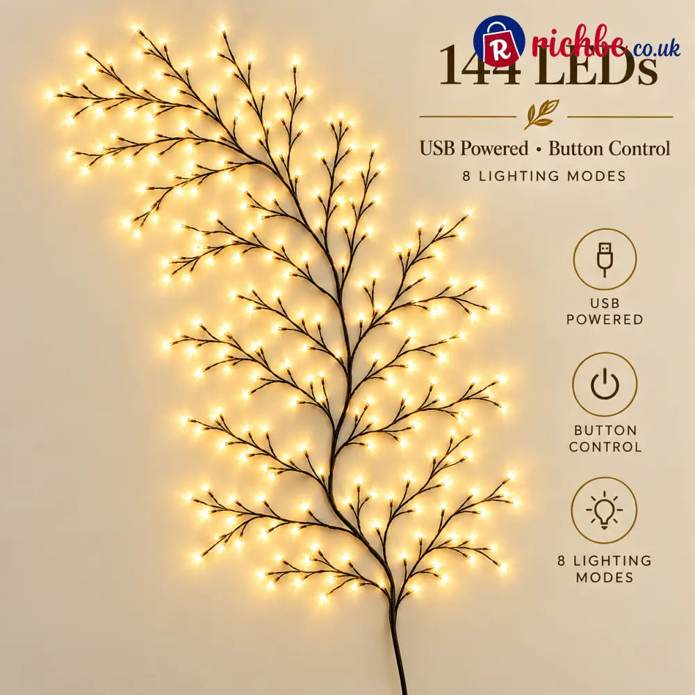 Enchanted Willow Vine Christmas Lights – 8 Lighting Modes & Warm White Glow - Houseware & Kitchen