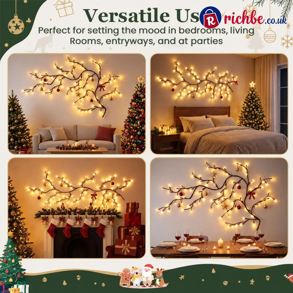 Enchanted Willow Vine Christmas Lights – 8 Lighting Modes & Warm White Glow - Houseware & Kitchen
