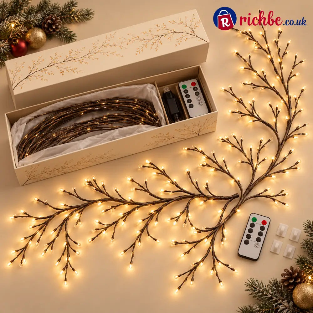 Enchanted Willow Vine Christmas Lights – 8 Lighting Modes & Warm White Glow - Houseware & Kitchen