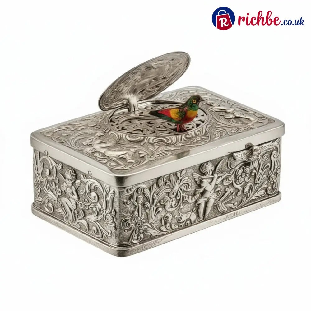 European Three-dimensional Embossed Bird Music Box - Silver