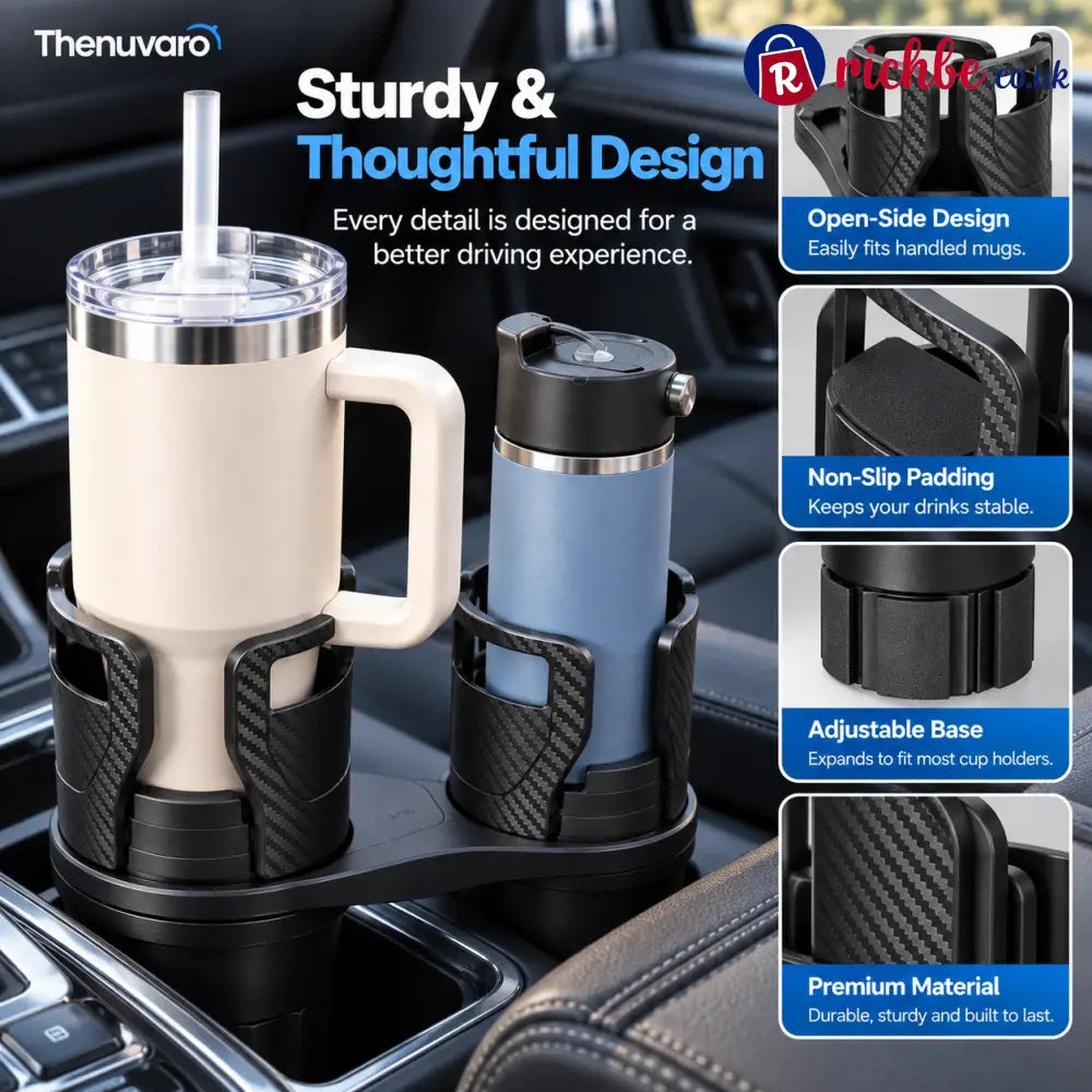 🚗 Expandable Car Cup Holder for Large Tumblers – Secure Fit for Oversized Bottles & Handled Mugs