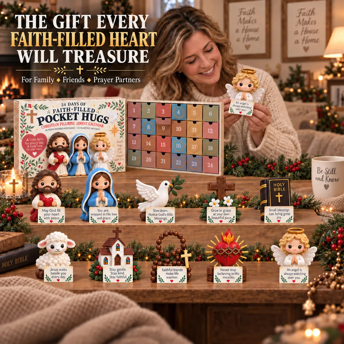 ✝️ 24 Days of Faith-Filled Advent Calendar | 24 Unique Hand-Painted Christian Keepsakes with Matching Encouragement Cards & No Repeated Designs 🎁